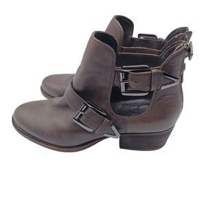 Elliott Lucca Ankle Boots Womens 8 Brown Good Leather Cutout Buckle Moto Bootie